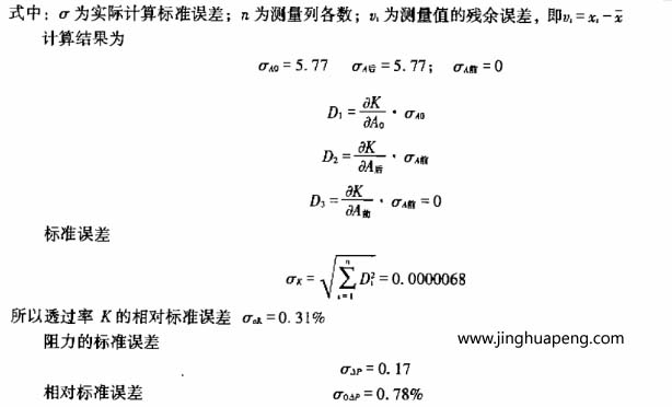 過濾器效率和阻力試驗該過濾器計算結果及誤差